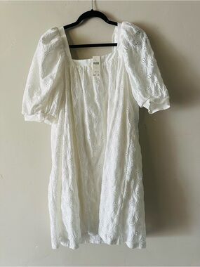 Maeve White Eyelet Puff Sleeve Mini Dress